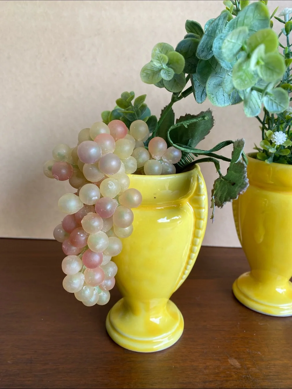 Shawnee USA 2 Vintage Sunny Yellow Ceramic Trophy Vases